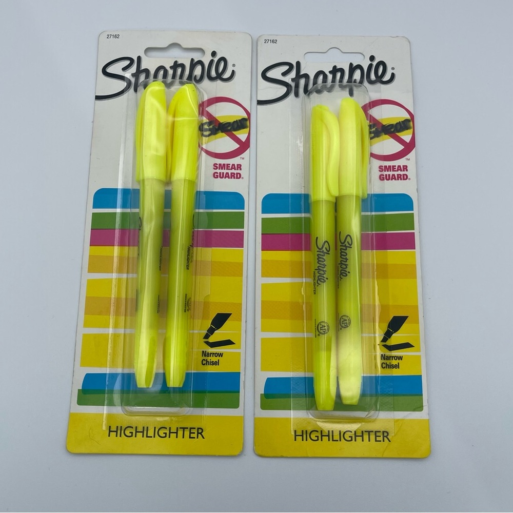 Sharpie Highlighter w/ Smear Guard Yellow Chisel Tip 2pk Markers 4 total New